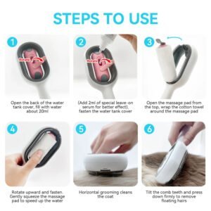 Cat Hair Brush With Water, Sticky Brush For Cats, 4 In-1 Cat Grooming Brush Creative Update Cat Dog Grooming Comb With Water Tank Double-Sided Hair Removal Brush Kitten Pet Supplies Accessories - Image 8