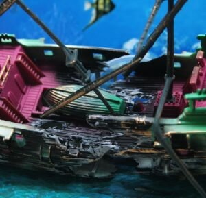 American Seahorse Pneumatic Fish Tank Decoration Aquarium Scenery Package Aerobic Toys Deep Sea Rotten Ship Sunk - Image 6